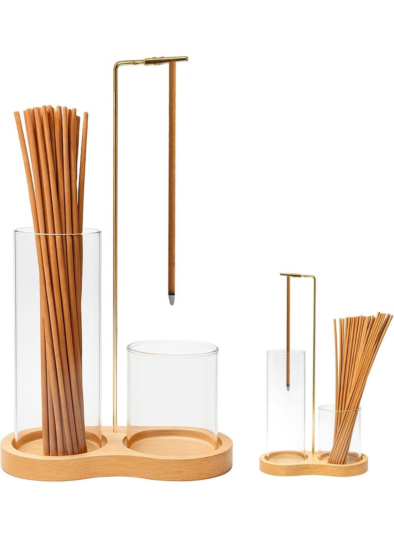 SYOSI 2-in-1 Incense Burner, Anti-Ash Flying Holder with Glass Ash Catcher and Incense Stick Organizer, Wooden Aromatic Tray for Safe Burning During Yoga, Spa, Meditation, and as Home Desk Decor - Image 1